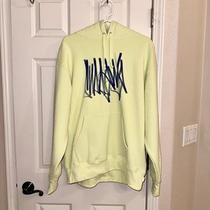 💥💥SALE!!💥💥 NYT Supreme Tag Hooded Sweatshirt in neon yellow with blue script